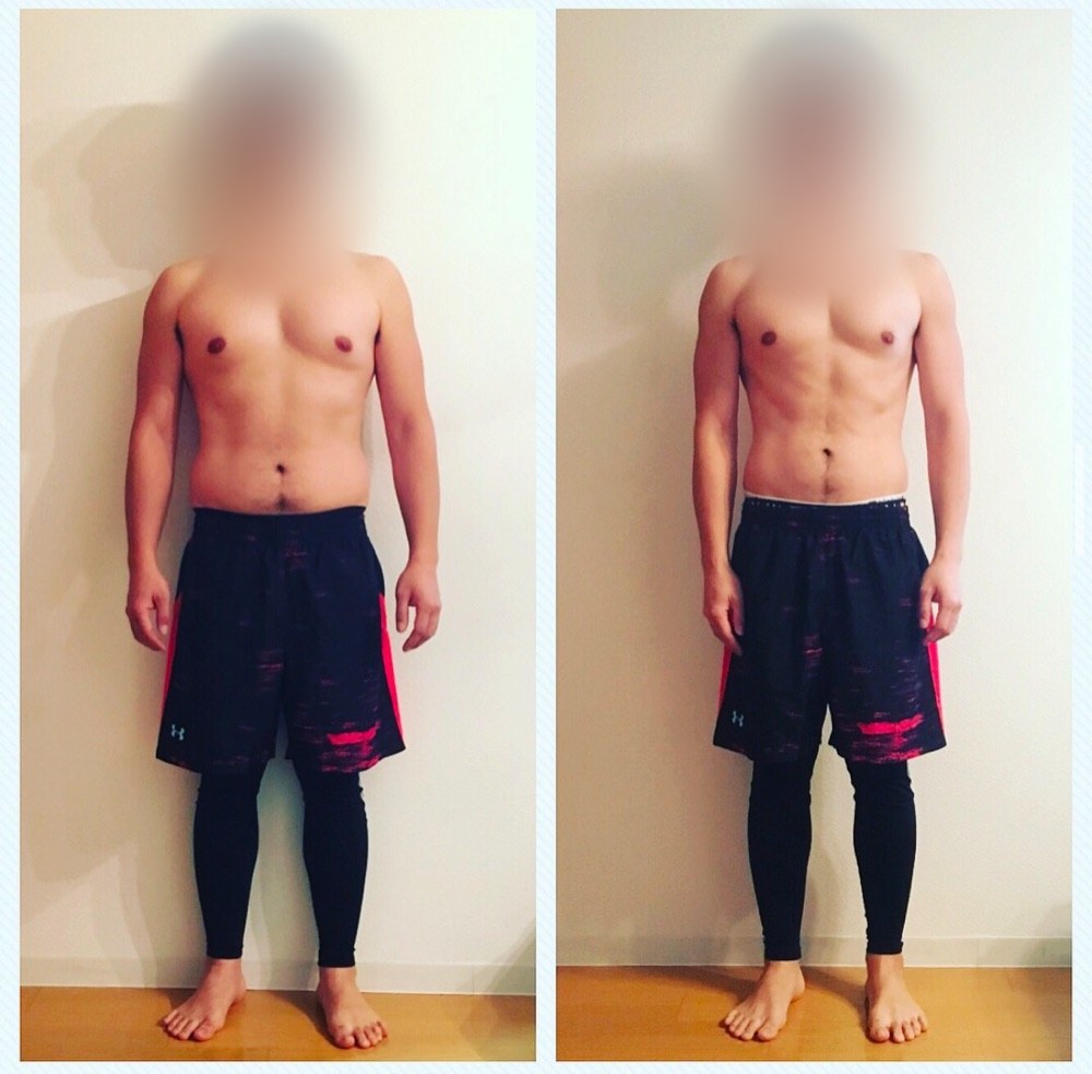 男性のお客様のビフォーアフター写真(正面・引き締め)