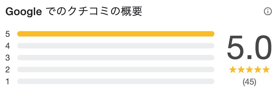 Googleクチコミの概要 評価5.0（45件）